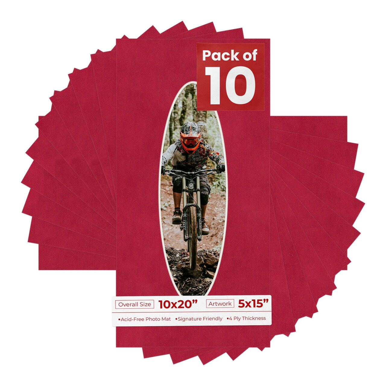 Red Suede Mat Board for 10x20 Frames - Oval Opening for 5x15 Photos